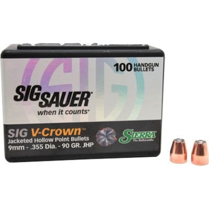 Sierra Bullets 9mm .355 - 90gr Jhp Sig V-crown 100ct